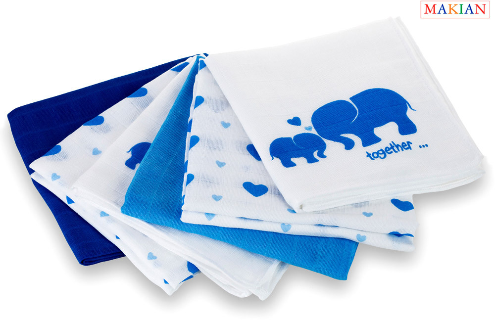 Makian Mullwindeln Elefant blau blau, 80 x 80 cm, 6 Stück (MAUM/6)